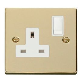 Click VPBR035WH Deco Polished Brass 1 Gang 13A 2 Pole Switched Socket - White Insert image