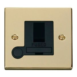 Newlec Square Plate Polished Brass 1G 13A Fused Spur Switch Flex Outlet white in 