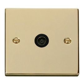 Click VPBR065BK Deco Polished Brass 1 Gang Non-Isolated Co-Axial Socket - Black Insert image