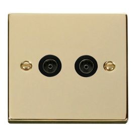 Click VPBR066BK Deco Polished Brass 2 Gang Non-Isolated Co-Axial Socket - Black Insert image