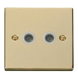 Click VPBR066WH Deco Polished Brass 2 Gang Non-Isolated Co-Axial Socket - White Insert image