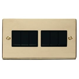 Click VPBR105BK Deco Polished Brass 6 Gang 10AX 2 Way Plate Switch - Black Insert image