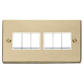 Click VPBR105WH Deco Polished Brass 6 Gang 10AX 2 Way Plate Switch - White Insert image