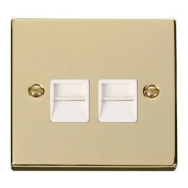Click VPBR126WH Deco Polished Brass 2 Gang Secondary Telephone Socket - White Insert image