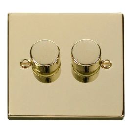 Click VPBR152 Deco Polished Brass 2 Gang 400W-VA 2 Way Resistive-Inductive Dimmer Switch