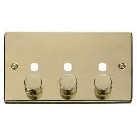 Click VPBR153PL Deco Polished Brass 3 Gang Dimmer Plate with Knob