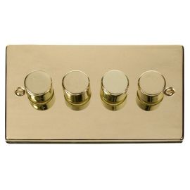 Click VPBR154 Deco Polished Brass 4 Gang 400W-VA 2 Way Resistive-Inductive Dimmer Switch image