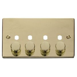 Click VPBR154PL Deco Polished Brass 4 Gang Dimmer Plate with Knob
