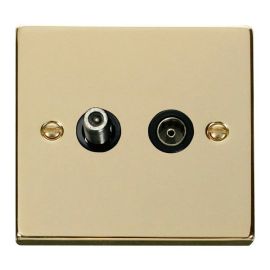 Click VPBR157BK Deco Polished Brass Isolated Co-Axial and Satellite Socket - Black Insert image