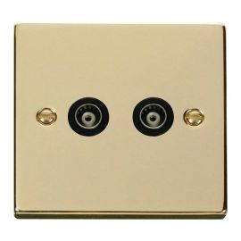 Click VPBR159BK Deco Polished Brass 2 Gang Isolated Co-Axial Socket - Black Insert image