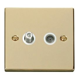 Click VPBR170WH Deco Polished Brass Non-Isolated Co-Axial and Satellite Socket - White Insert