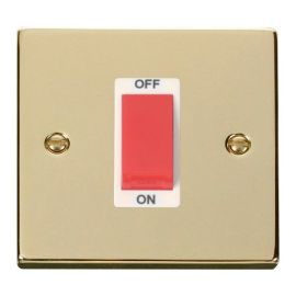 Click VPBR200WH Deco Polished Brass 1 Gang 45A 2 Pole Switch - White Insert image