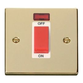 Click VPBR201WH Deco Polished Brass 1 Gang 45A 2 Pole Neon Switch - White Insert image