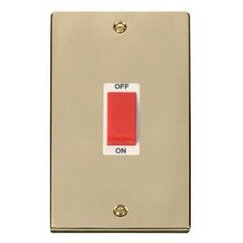 Click VPBR202WH Deco Polished Brass 2 Gang 45A 2 Pole Switch - White Insert image