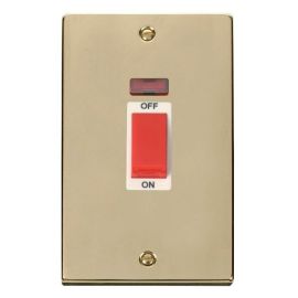 Click VPBR203WH Deco Polished Brass 2 Gang 45A 2 Pole Neon Switch - White Insert image