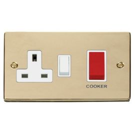 Click VPBR204WH Deco Polished Brass 45A Cooker Switch Unit with 13A 2 Pole Switched Socket - White Insert image