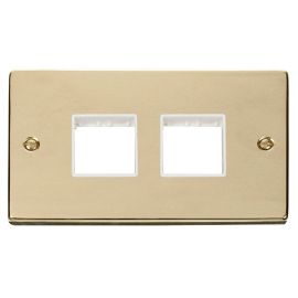Click VPBR404WH MiniGrid Polished Brass 2 Gang 2x2 Aperture Deco Unfurnished Front Plate - White Insert image