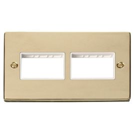 Click VPBR406WH MiniGrid Polished Brass 2 Gang 2x3 Aperture Deco Unfurnished Front Plate - White Insert image