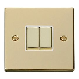 Click VPBR412WH Deco Polished Brass Ingot 2 Gang 10AX 2 Way Plate Switch - White Insert image