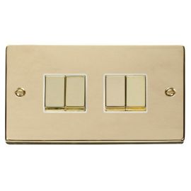 Click VPBR414WH Deco Polished Brass Ingot 4 Gang 10AX 2 Way Plate Switch - White Insert image
