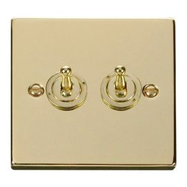 Click VPBR422 Deco Polished Brass 2 Gang 10AX 2 Way Dolly Toggle Switch image