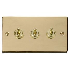 Click VPBR423 Deco Polished Brass 3 Gang 10AX 2 Way Dolly Toggle Switch image