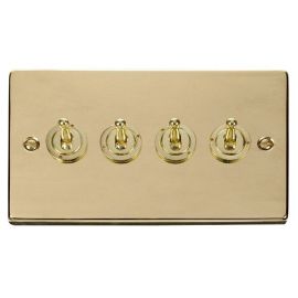 Click VPBR424 Deco Polished Brass 4 Gang 10AX 2 Way Dolly Toggle Switch image
