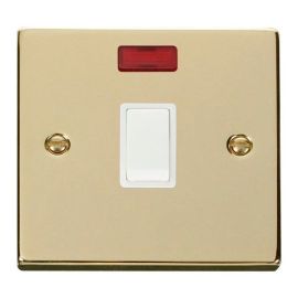 Click VPBR623WH Deco Polished Brass 20A 2 Pole Switch Neon - White Insert image
