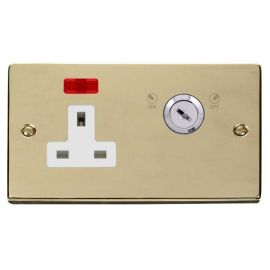 Click VPBR675WH Deco Polished Brass 1 Gang Double-Plate 13A 2 Pole Neon Lockable Socket - White Insert image