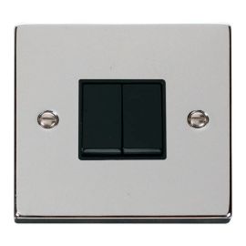 Click VPCH012BK Deco Polished Chrome 2 Gang 10AX 2 Way Plate Switch - Black Insert image