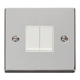 Click VPCH012WH Deco Polished Chrome 2 Gang 10AX 2 Way Plate Switch - White Insert