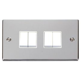 Click VPCH019WH Deco Polished Chrome 4 Gang 10AX 2 Way Plate Switch - White Insert image