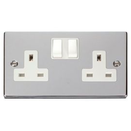 Click VPCH036WH Deco Polished Chrome 2 Gang 13A 2 Pole Switched Socket - White Insert