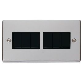 Click VPCH105BK Deco Polished Chrome 6 Gang 10AX 2 Way Plate Switch - Black Insert image