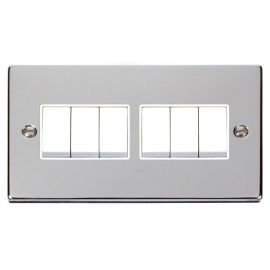 Click VPCH105WH Deco Polished Chrome 6 Gang 10AX 2 Way Plate Switch - White Insert