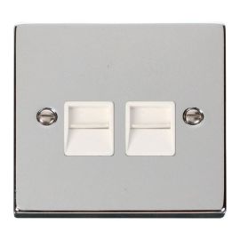 Click VPCH126WH Deco Polished Chrome 2 Gang Secondary Telephone Socket - White Insert image