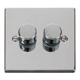 Click VPCH162 Deco Polished Chrome 2 Gang 2 Way 100W LED Dimmer Switch image