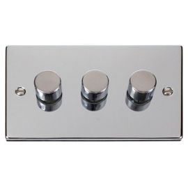 Click VPCH163 Deco Polished Chrome 3 Gang 2 Way 100W LED Dimmer Switch