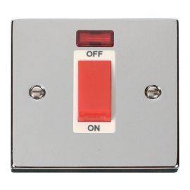 Click VPCH201WH Deco Polished Chrome 1 Gang 45A 2 Pole Neon Switch - White Insert image