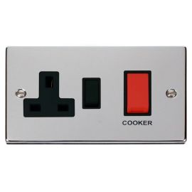 Click VPCH204BK Deco Polished Chrome 45A Cooker Switch Unit with 13A 2 Pole Switched Socket - Black Insert image