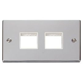 Click VPCH404WH MiniGrid Polished Chrome 2 Gang 2x2 Aperture Deco Unfurnished Front Plate - White Insert image