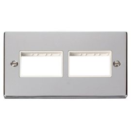 Click VPCH406WH MiniGrid Polished Chrome 2 Gang 2x3 Aperture Deco Unfurnished Front Plate - White Insert image