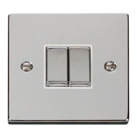 Click VPCH412WH Deco Polished Chrome Ingot 2 Gang 10AX 2 Way Plate Switch - White Insert image