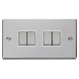 Click VPCH414WH Deco Polished Chrome Ingot 4 Gang 10AX 2 Way Plate Switch - White Insert image