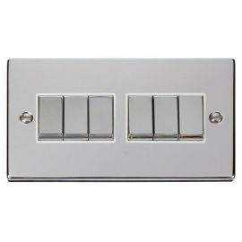 Click VPCH416WH Deco Polished Chrome Ingot 6 Gang 10AX 2 Way Plate Switch - White Insert image