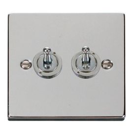Click VPCH422 Deco Polished Chrome 2 Gang 10AX 2 Way Dolly Toggle Switch image