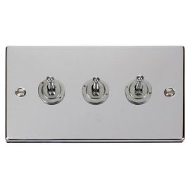 Click VPCH423 Deco Polished Chrome 3 Gang 10AX 2 Way Dolly Toggle Switch