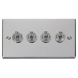 Click VPCH424 Deco Polished Chrome 4 Gang 10AX 2 Way Dolly Toggle Switch image