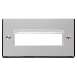Click VPCH426WH MiniGrid Polished Chrome 2 Gang 6 In-Line Aperture Deco Unfurnished Front Plate - White Insert image