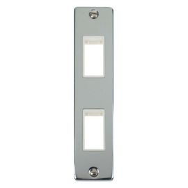 Click VPCH472WH MiniGrid Polished Chrome 2 Gang 2 Aperture Deco Unfurnished Architrave Plate - White Insert image
